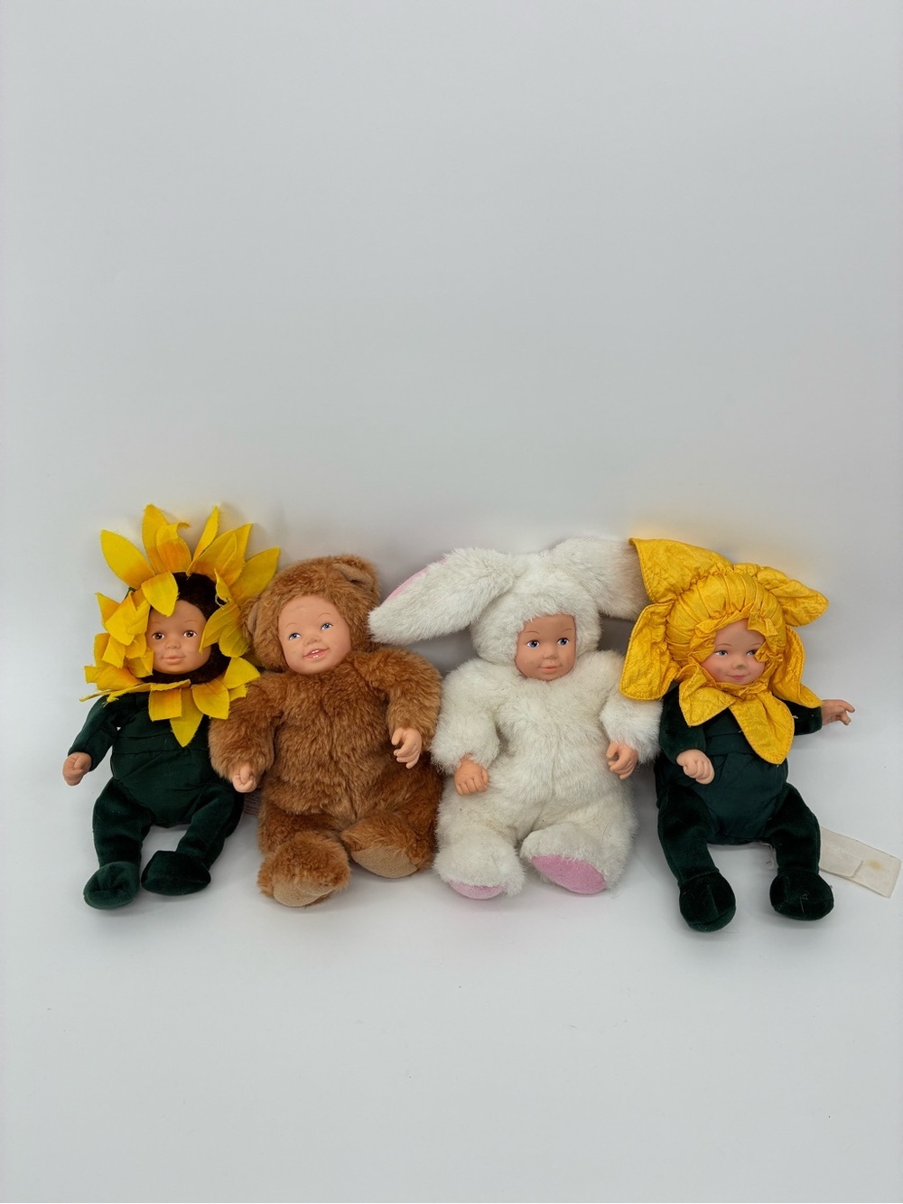 Vintage 90s Mini Anne Geddes Baby Doll Plush Lot Sunflower, Bear, Bunny, Flower